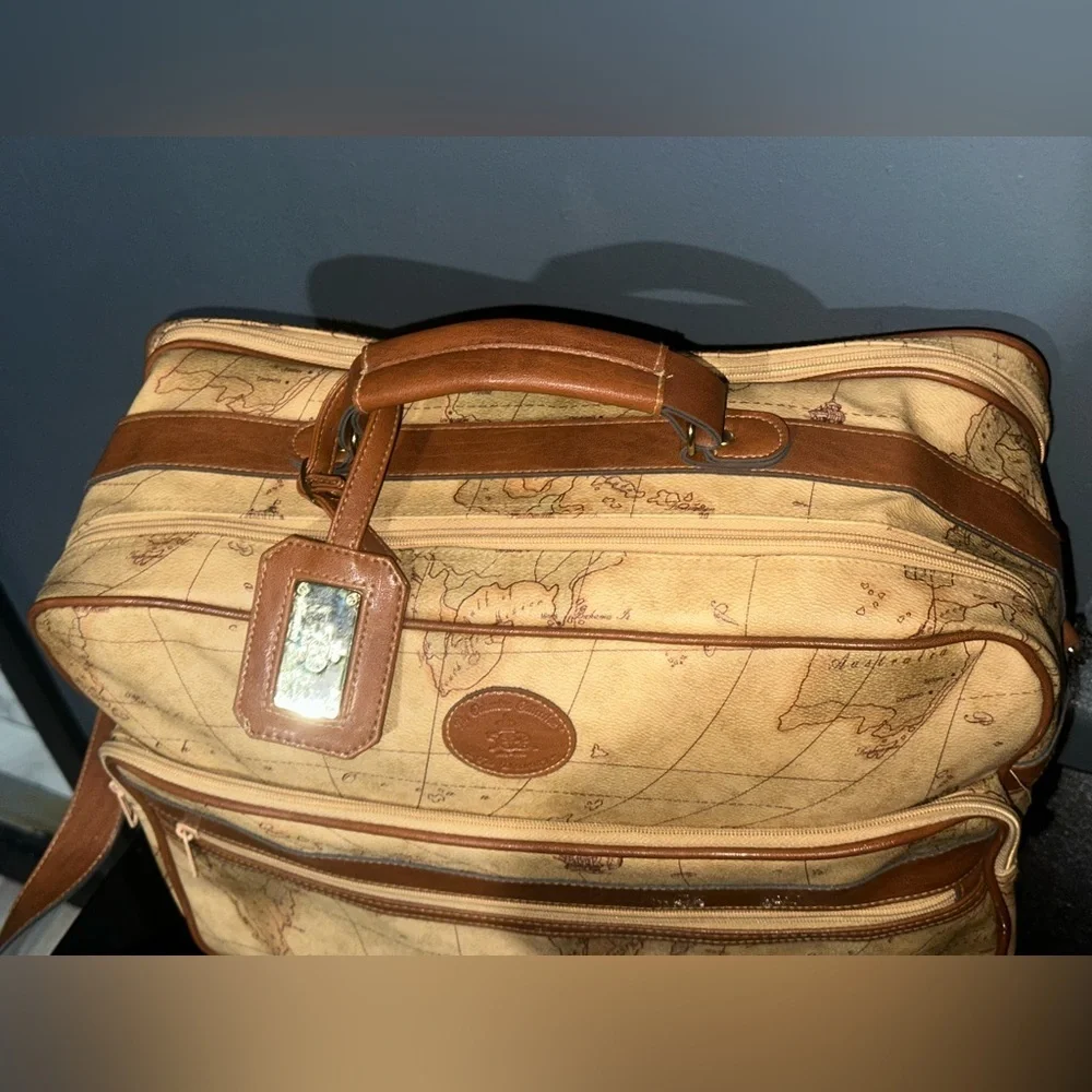 Vintage Map Print Travel Bag with Brown Accents - Picture 9 of 16